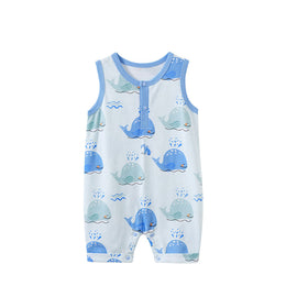 Infant Boys Grey & Blue Printed Cotton Rompers