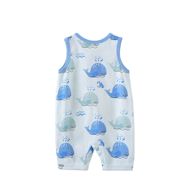 Infant Boys Grey & Blue Printed Cotton Rompers