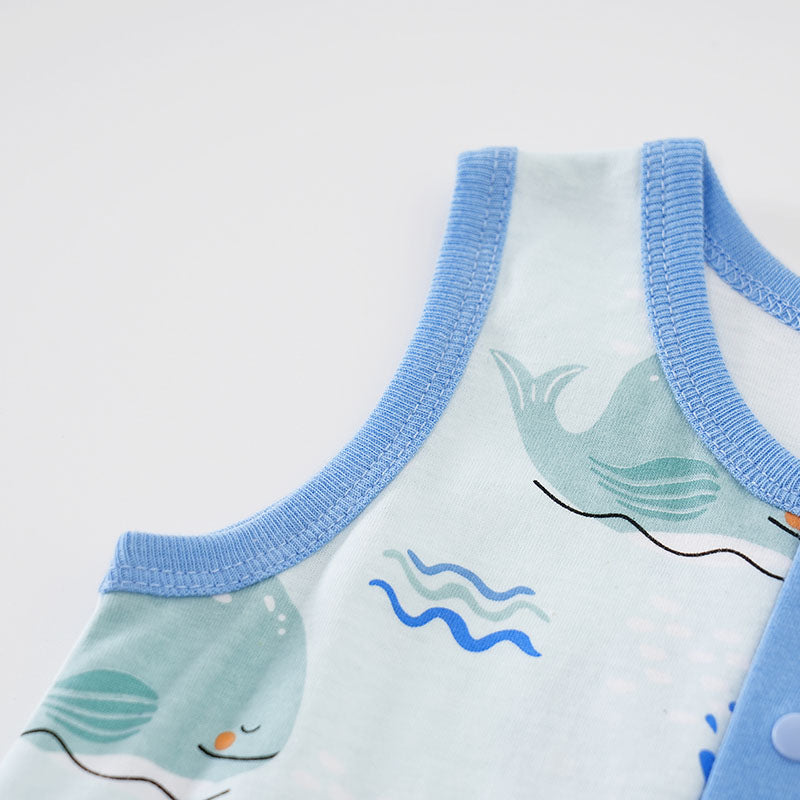 Infant Boys Grey & Blue Printed Cotton Rompers