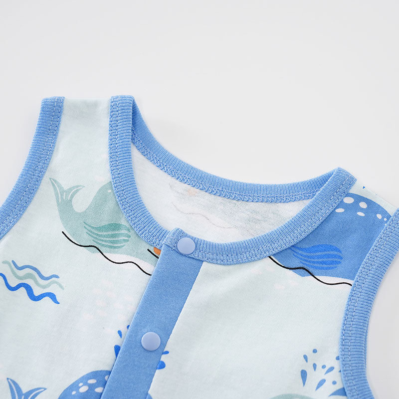 Infant Boys Grey & Blue Printed Cotton Rompers