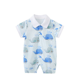 Infants Boys Blue Printed Cotton Rompers