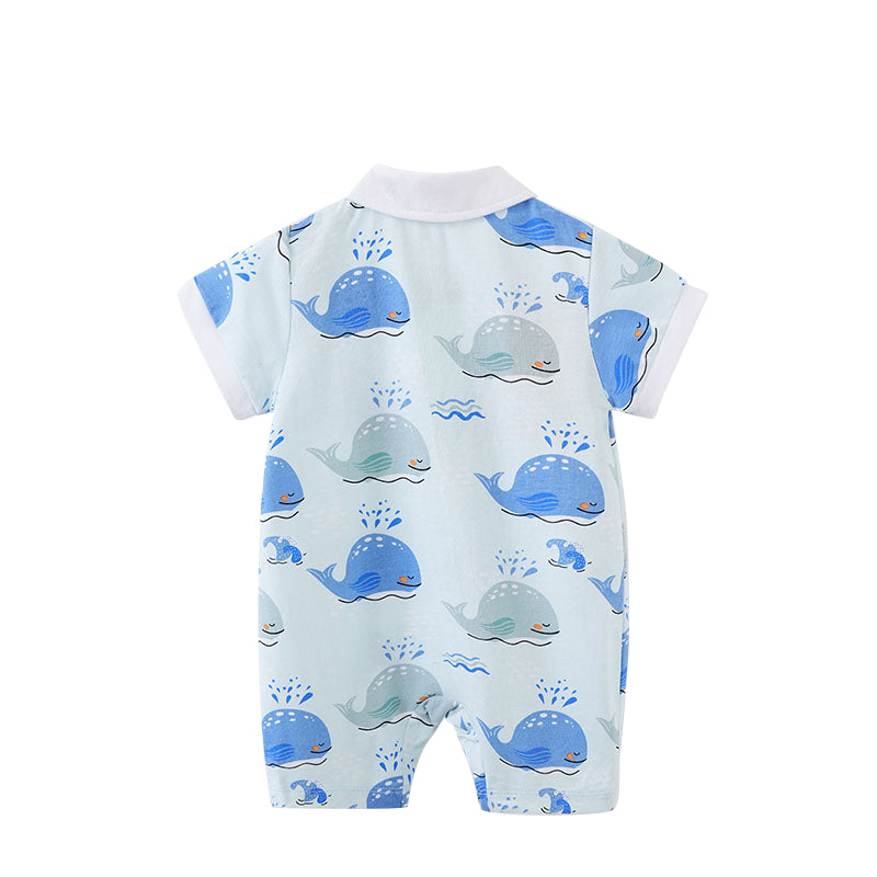 Infants Boys Blue Printed Cotton Rompers