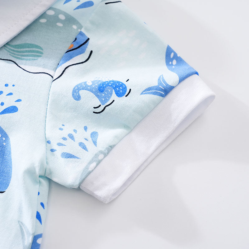 Infants Boys Blue Printed Cotton Rompers
