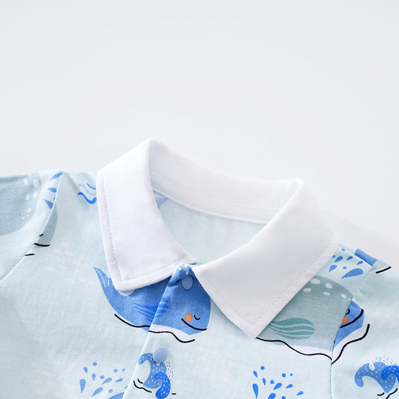 Infants Boys Blue Printed Cotton Rompers