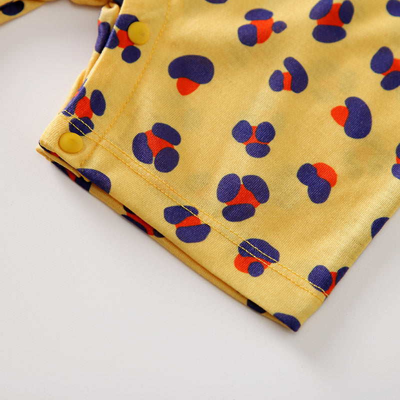 Infants Boys Yellow Printed Round Neck Short Sleeve Cotton Rompers