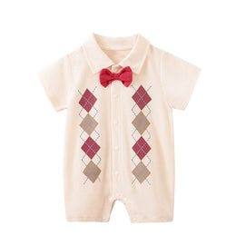 Infant Boys Beige Printed Cotton Rompers