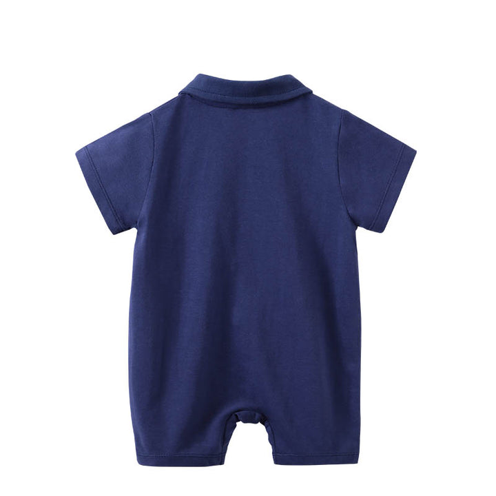Navy Blue & Yellow Infant Boys Geometric Printed Cotton Rompers