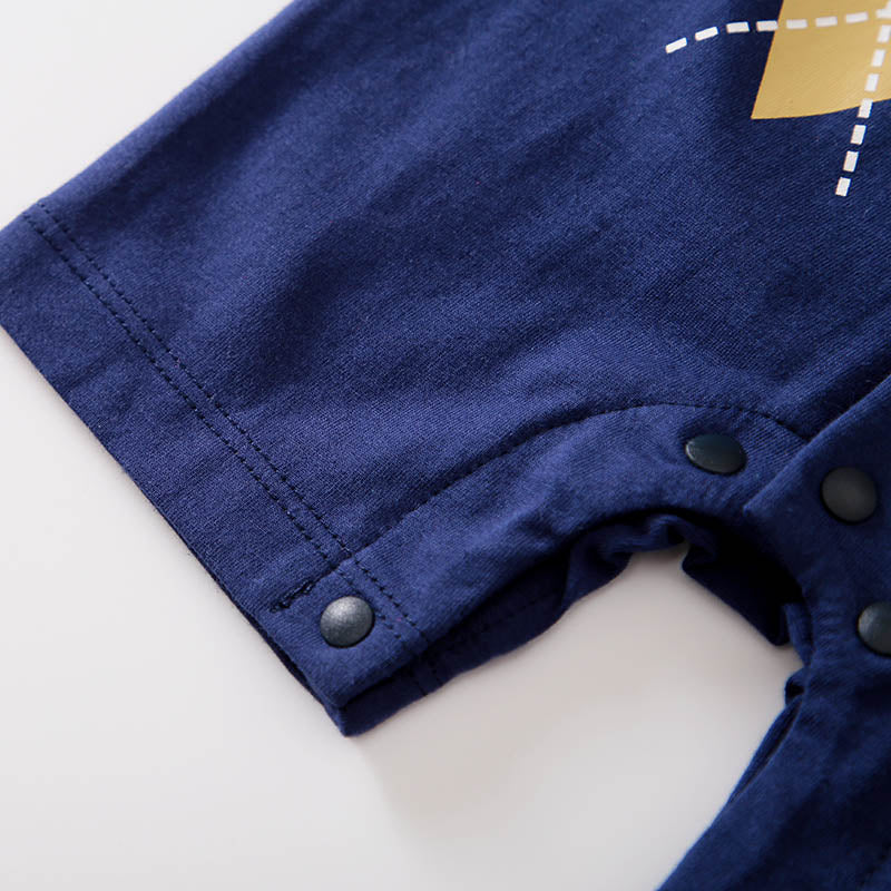 Navy Blue & Yellow Infant Boys Geometric Printed Cotton Rompers