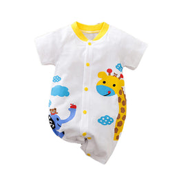Infants White Printed Cotton Rompers