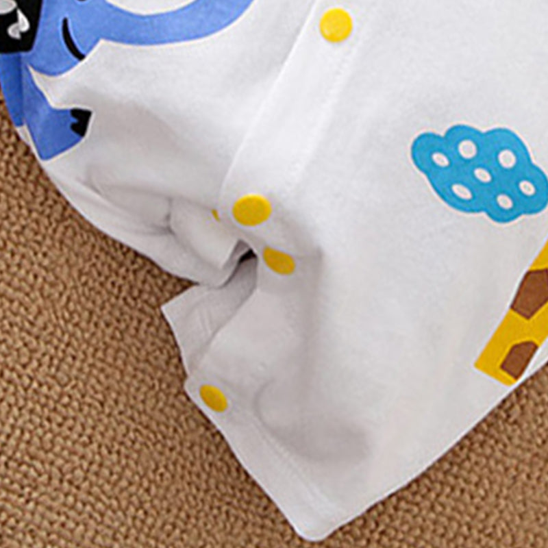 Infants White Printed Cotton Rompers