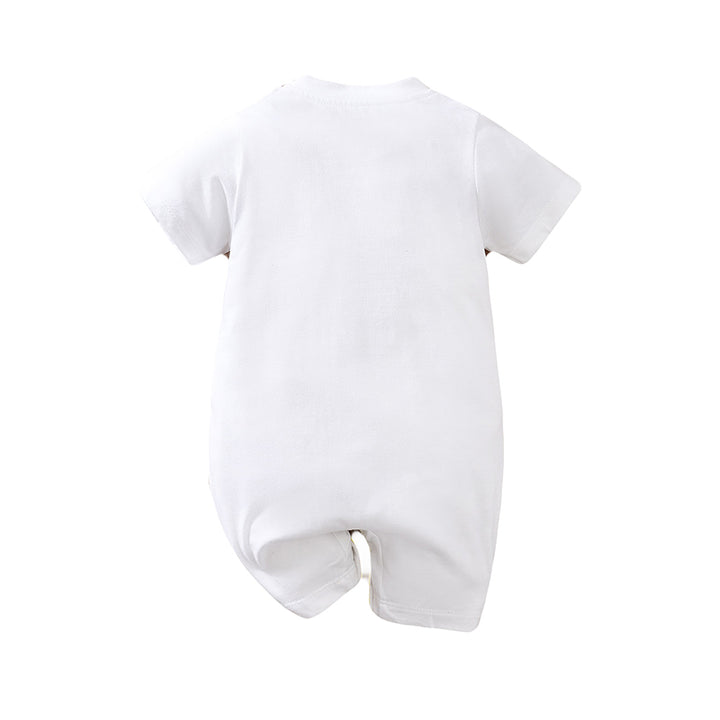 Infant White Conversational Printed Cotton Rompers