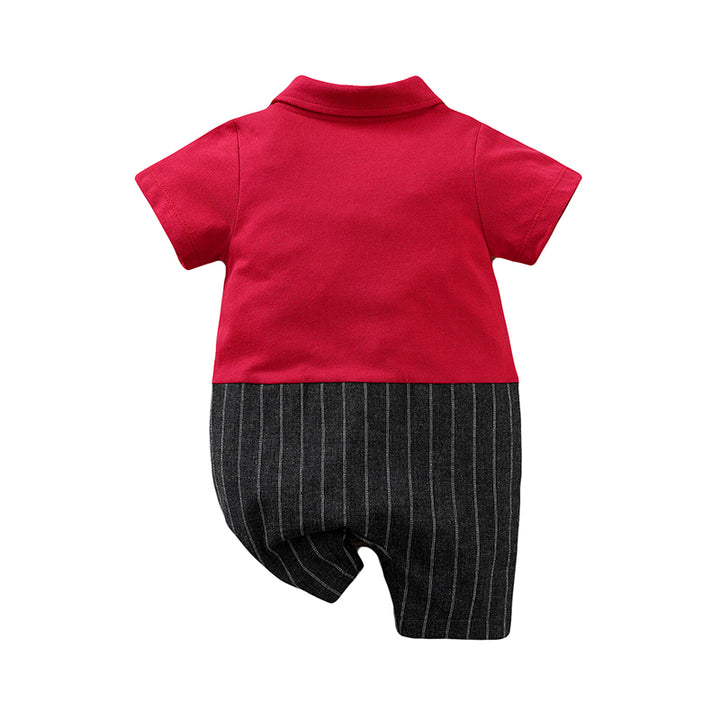 Infant Boys Red & Black Striped Pure Cotton Rompers