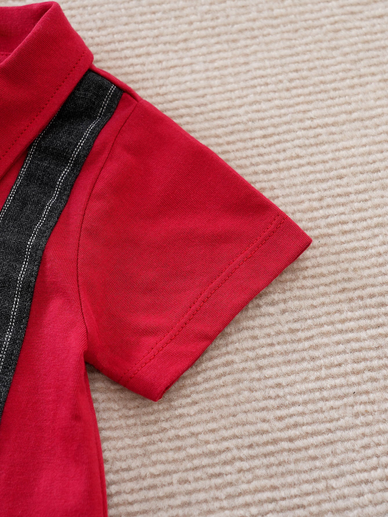 Infant Boys Red & Black Striped Pure Cotton Rompers