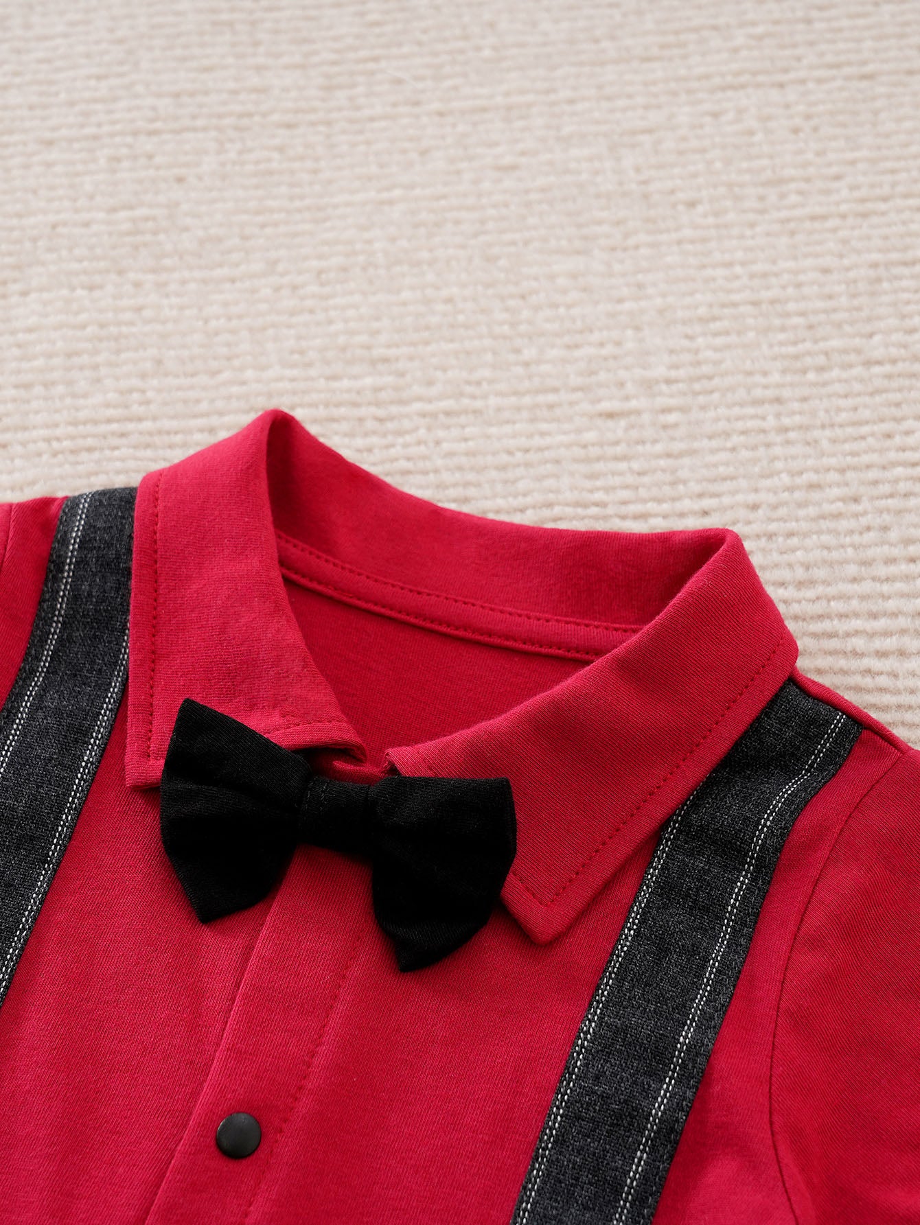 Infant Boys Red & Black Striped Pure Cotton Rompers