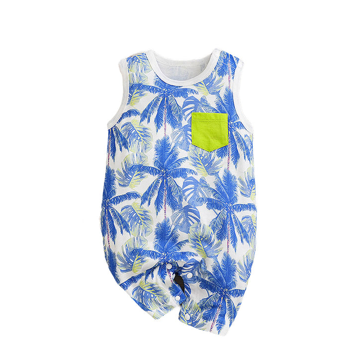 Infant Boys Blue Printed Cotton Romper