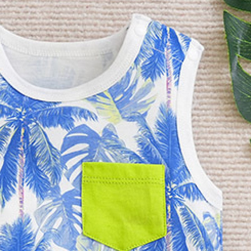 Infant Boys Blue Printed Cotton Romper