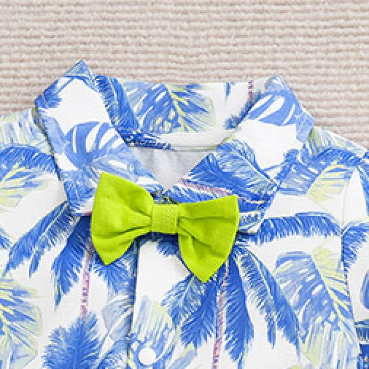 Infant Boys White & Blue Tropical Printed Cotton Rompers