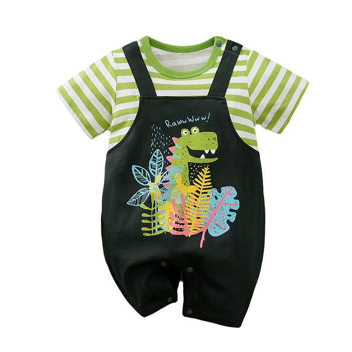 Infants Green Printed Pure Cotton Rompers