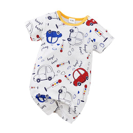 Infant Boys White Conversational Printed Pure Cotton Rompers