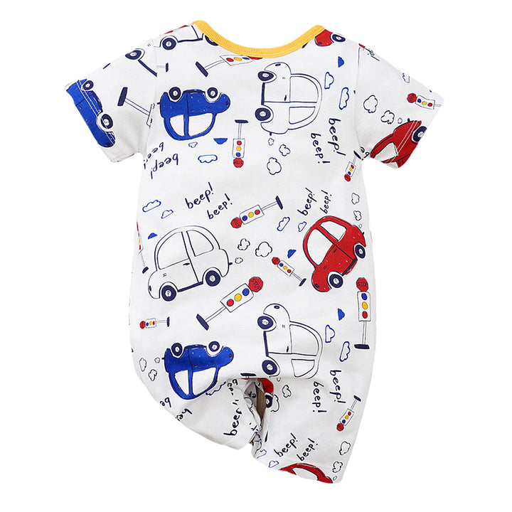Infant Boys White Conversational Printed Pure Cotton Rompers