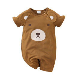 Kids Brown Graphic Printed Pure Cotton Rompers