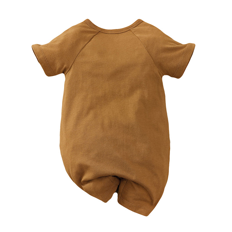 Kids Brown Graphic Printed Pure Cotton Rompers