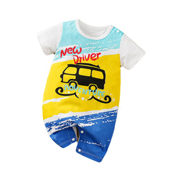 Infant Boys White Printed Cotton Romper