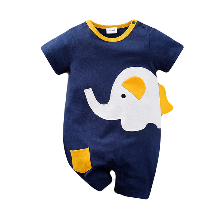 Infants Navy Blue Printed Pure Cotton Romper