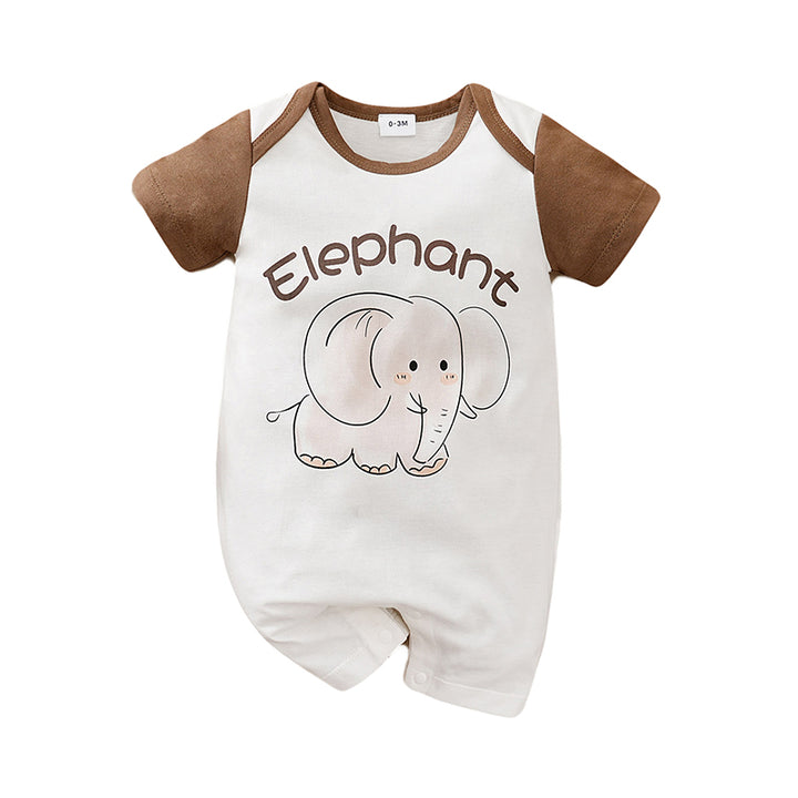 Kids White & Brown Graphic Printed Pure Cotton Rompers