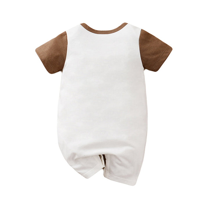 Kids White & Brown Graphic Printed Pure Cotton Rompers