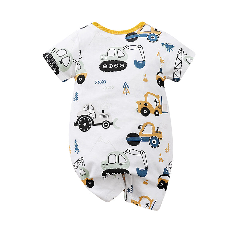 Infant Boys White Graphic Printed Cotton Rompers
