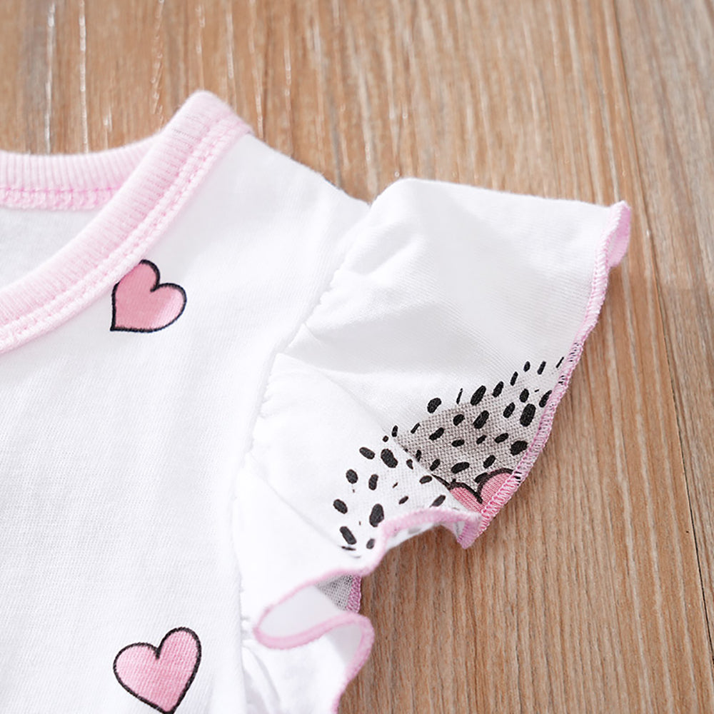 Infant Girls Pink Conversational Printed Flutter Sleeves Pure Cotton Rompers