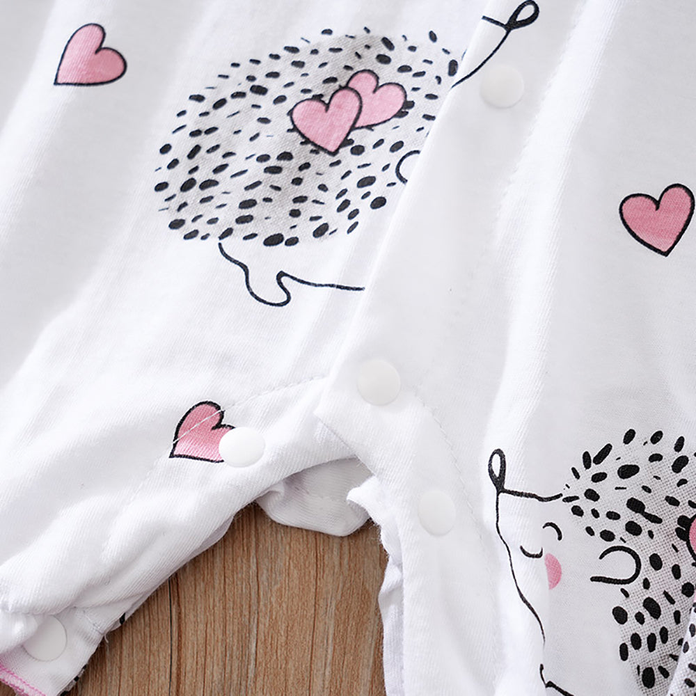 Infant Girls Pink Conversational Printed Flutter Sleeves Pure Cotton Rompers