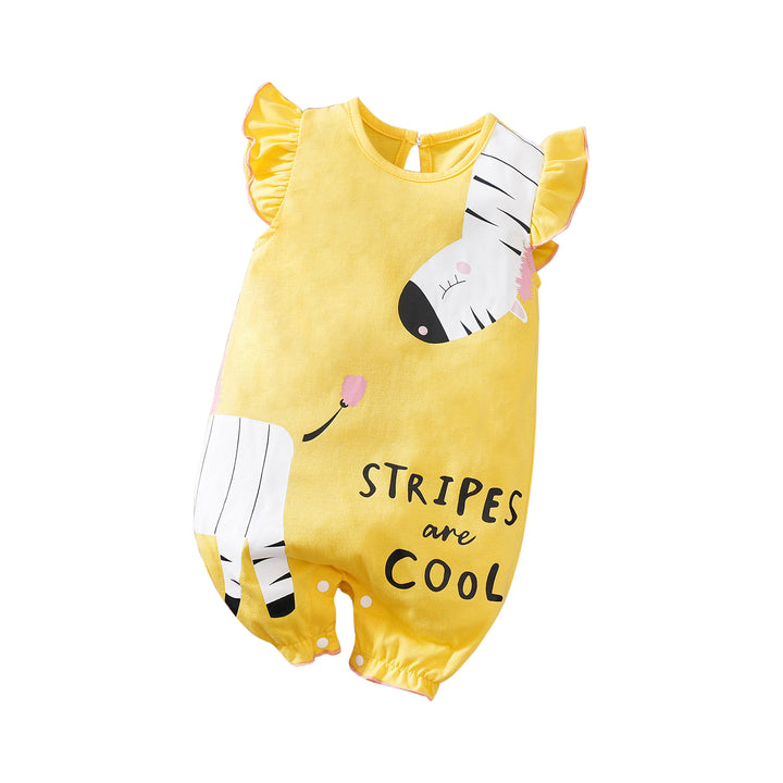 Yellow Infant Girls Printed Cotton Rompers