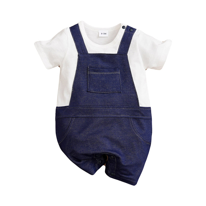 Infant Blue & White Cotton Rompers