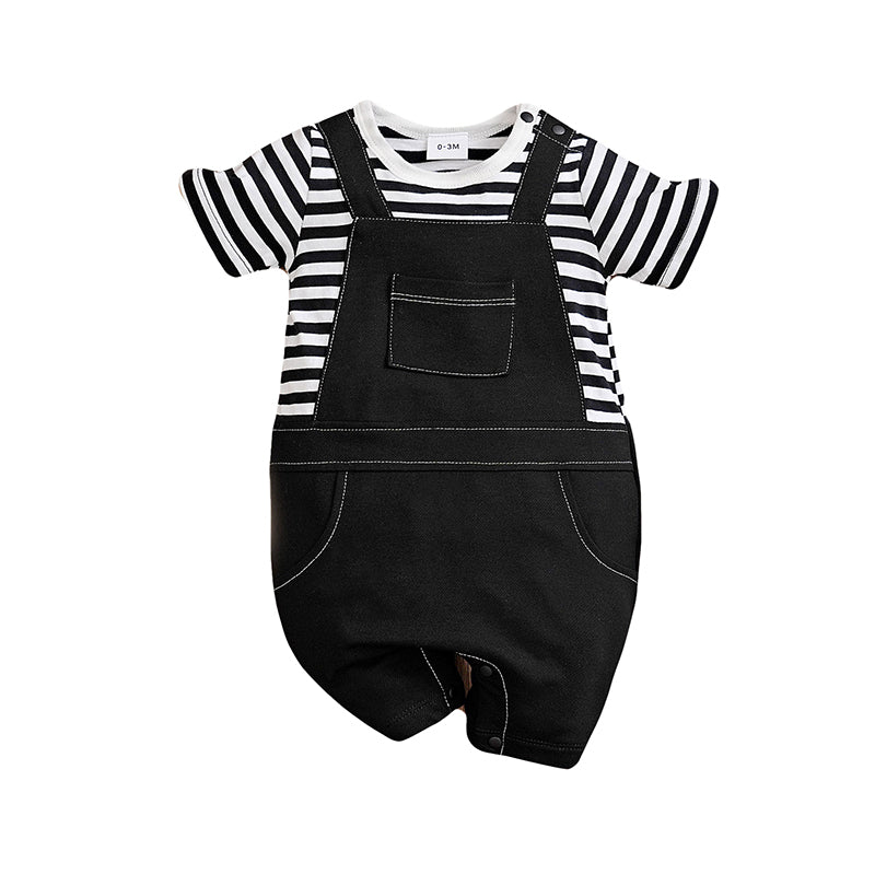 Infants Black Striped Pure Cotton Rompers