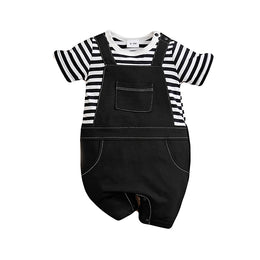 Infants Black Striped Pure Cotton Rompers