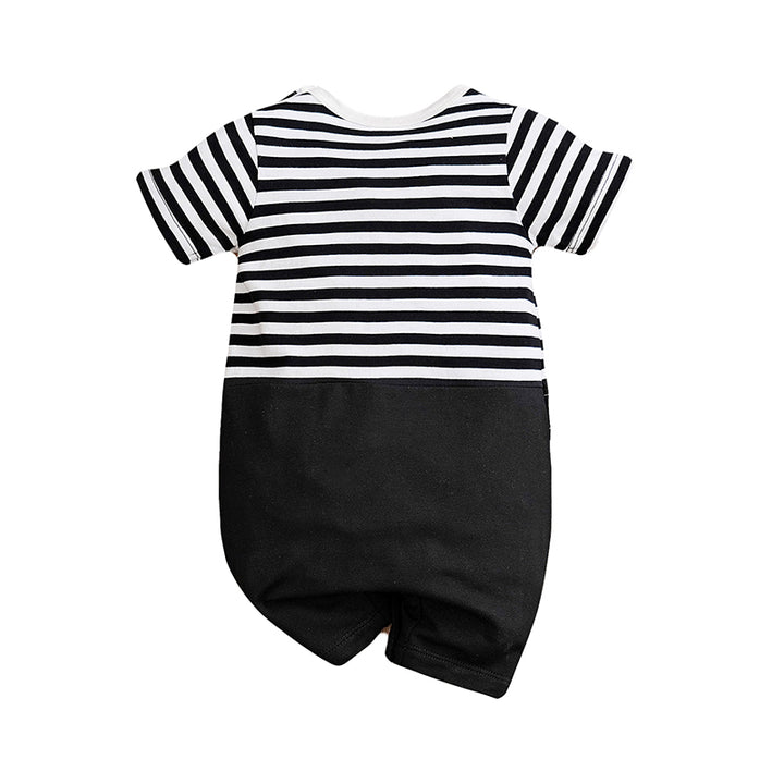Infants Black Striped Pure Cotton Rompers
