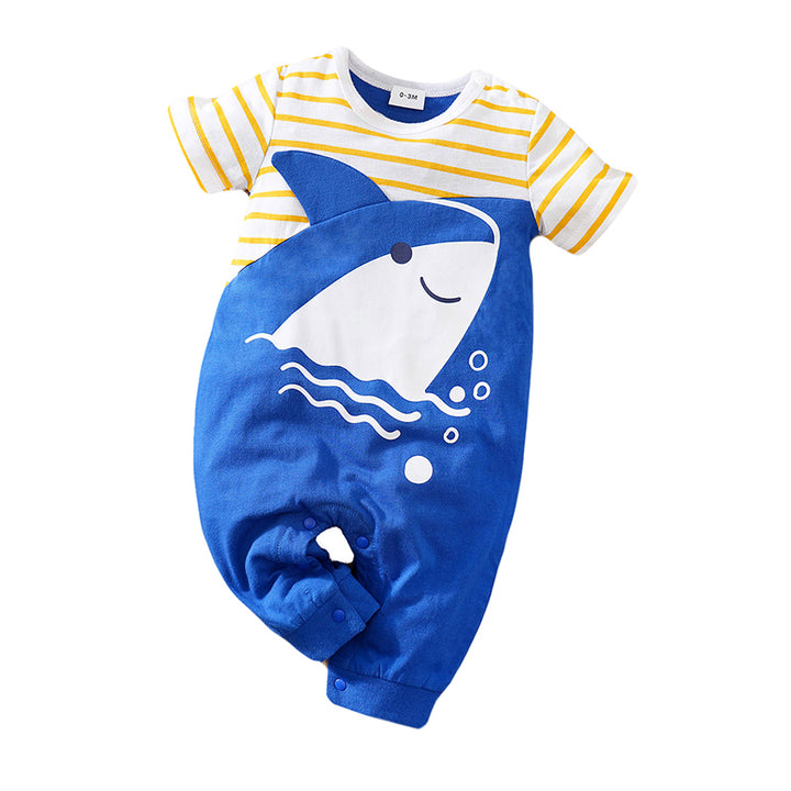 Infant Boys Blue & Yellow Graphic Printed Round Neck Cotton Rompers