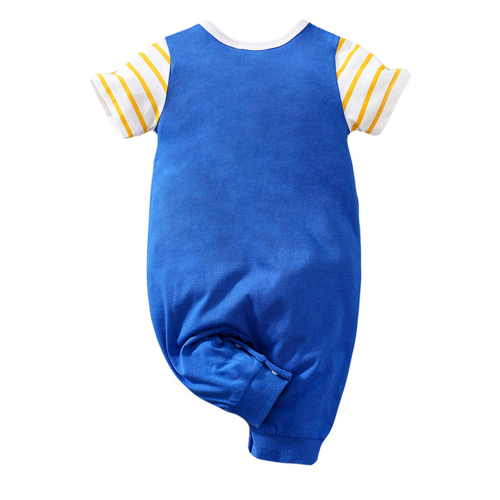 Infant Boys Blue & Yellow Graphic Printed Round Neck Cotton Rompers