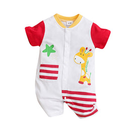 Infants White Printed Cotton Romper