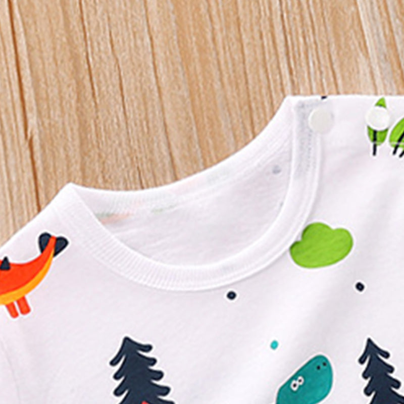 Infants Boys White Printed Cotton Rompers