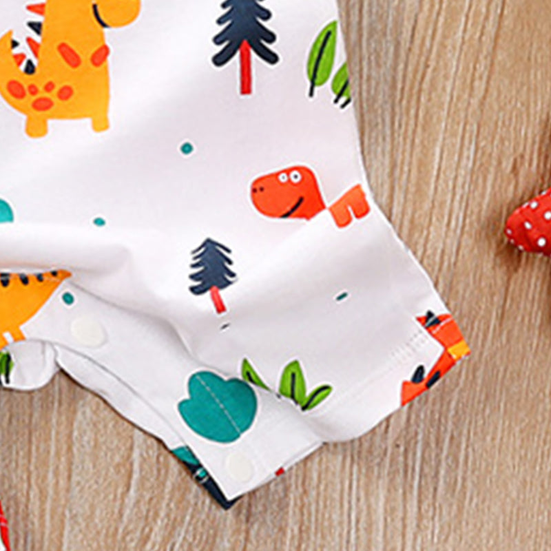 Infants Boys White Printed Cotton Rompers