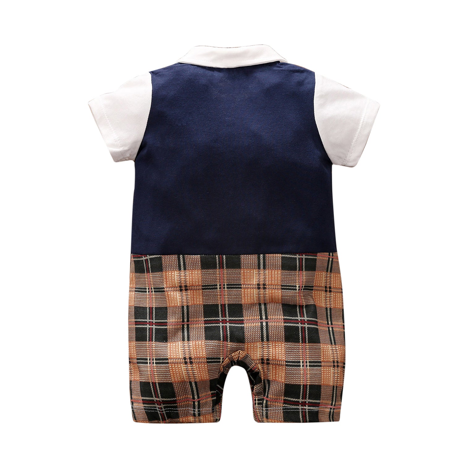 Navy Blue Infants Boys Checked Cotton Rompers