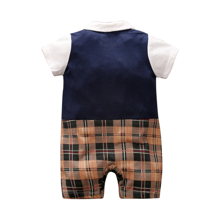 Navy Blue Infants Boys Checked Cotton Rompers