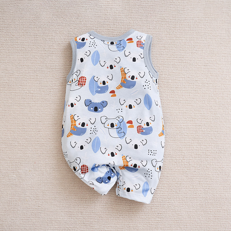 Infant Boys Printed Envelop Neck Cotton Rompers