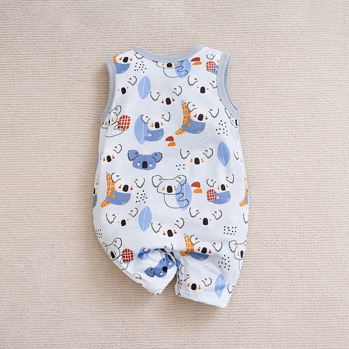 Infant Boys Printed Envelop Neck Cotton Rompers