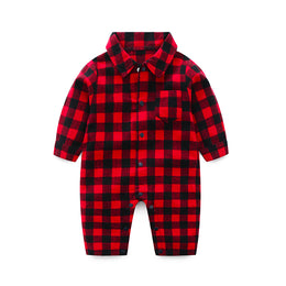 Infant Boys Red & Black Checked Cotton Romper