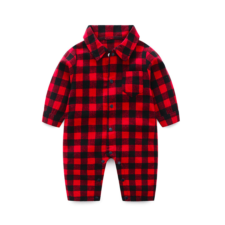 Infant Boys Red & Black Checked Cotton Romper