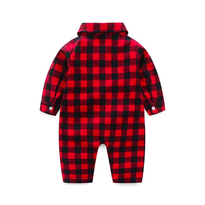 Infant Boys Red & Black Checked Cotton Romper